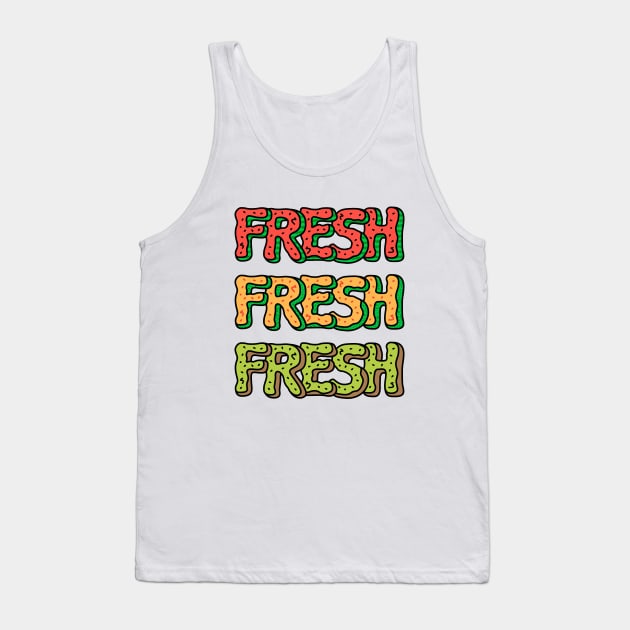 Fresh Watermelon, Cantaloupe Melon, Kiwi | Cute Fruit Alphabet Typography Tank Top by brogressproject